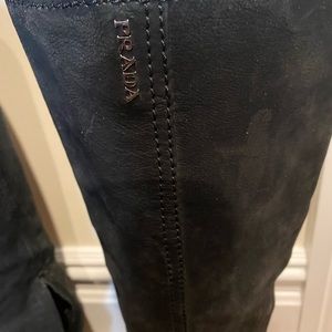 Prada knee high black suede boot authentic size size 8 runs small